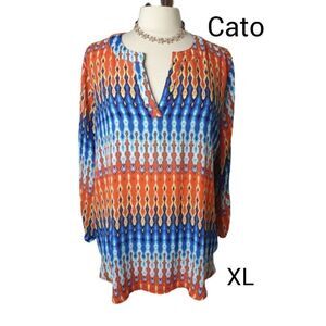 Women's V-neck Long Sleeve Tunic Lightweight Semi-Sheer Hi Low Blouse XL NWOT